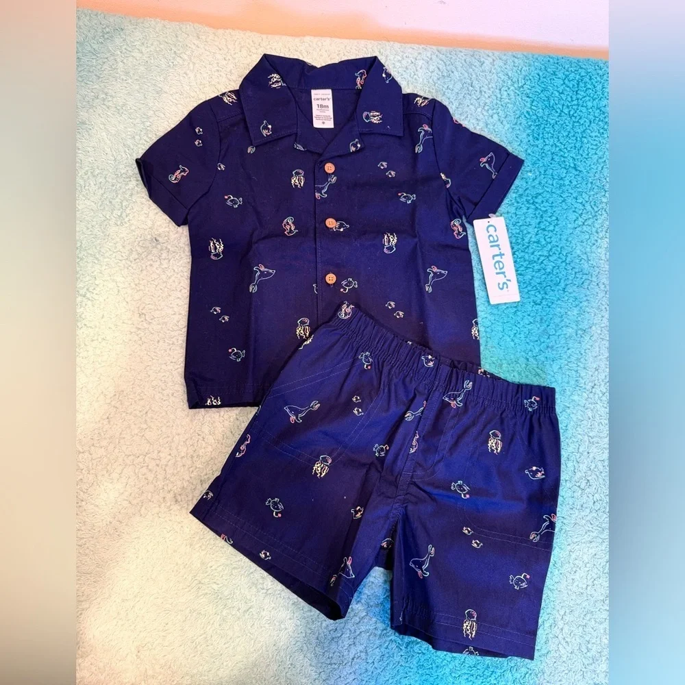 🔥NWT Carter's Navy Blue Kids Pajama Set Size 18 months🔥